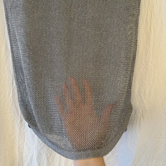 MICHAEL KORS XS Open Knit Mesh Metallic Dolman Top Silver Castlecore - Picture 5 of 10